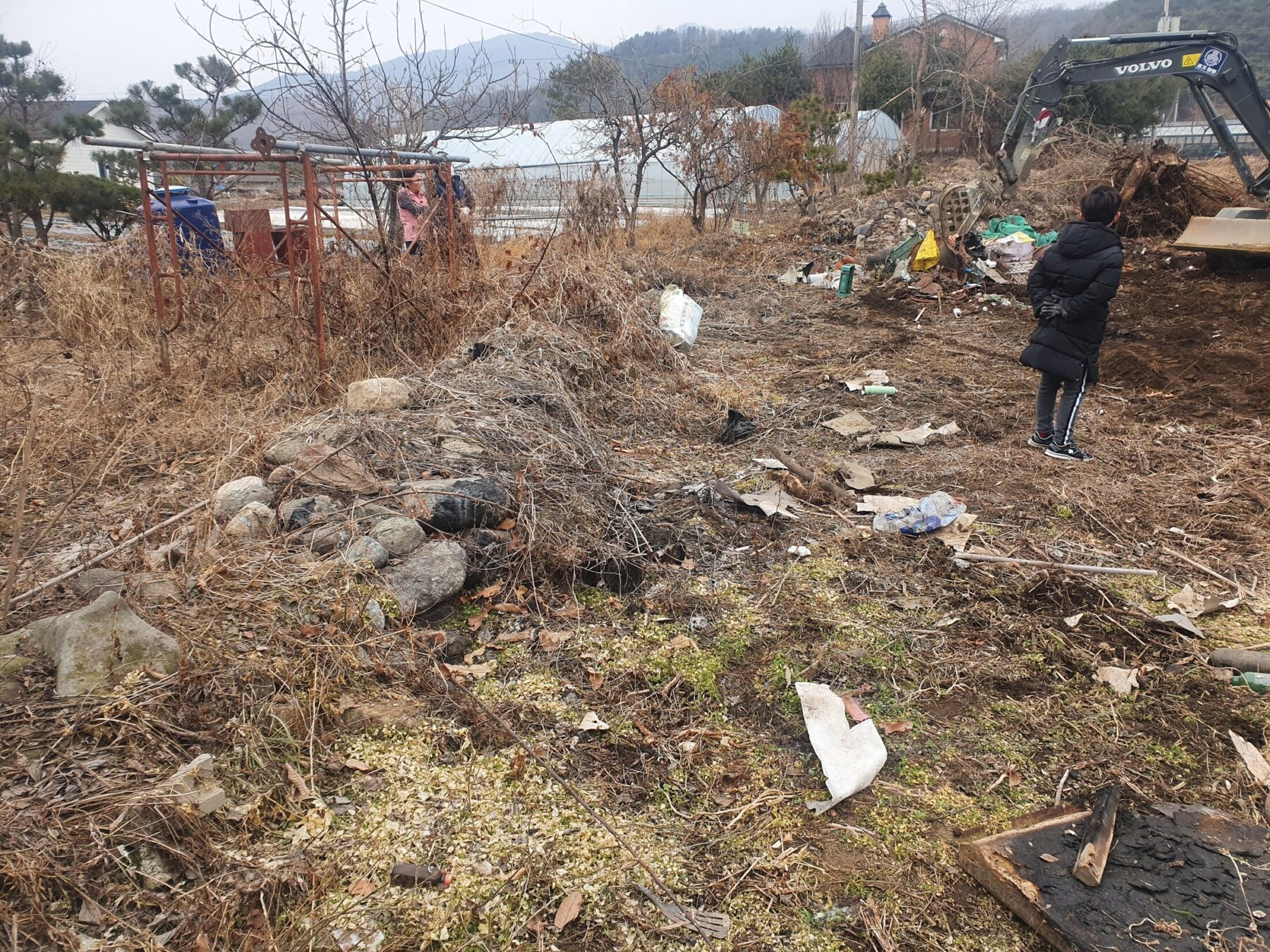 잡목과 폐자재가 섞여 있던 양평 강하면 농막 부지의 작업 전 상태